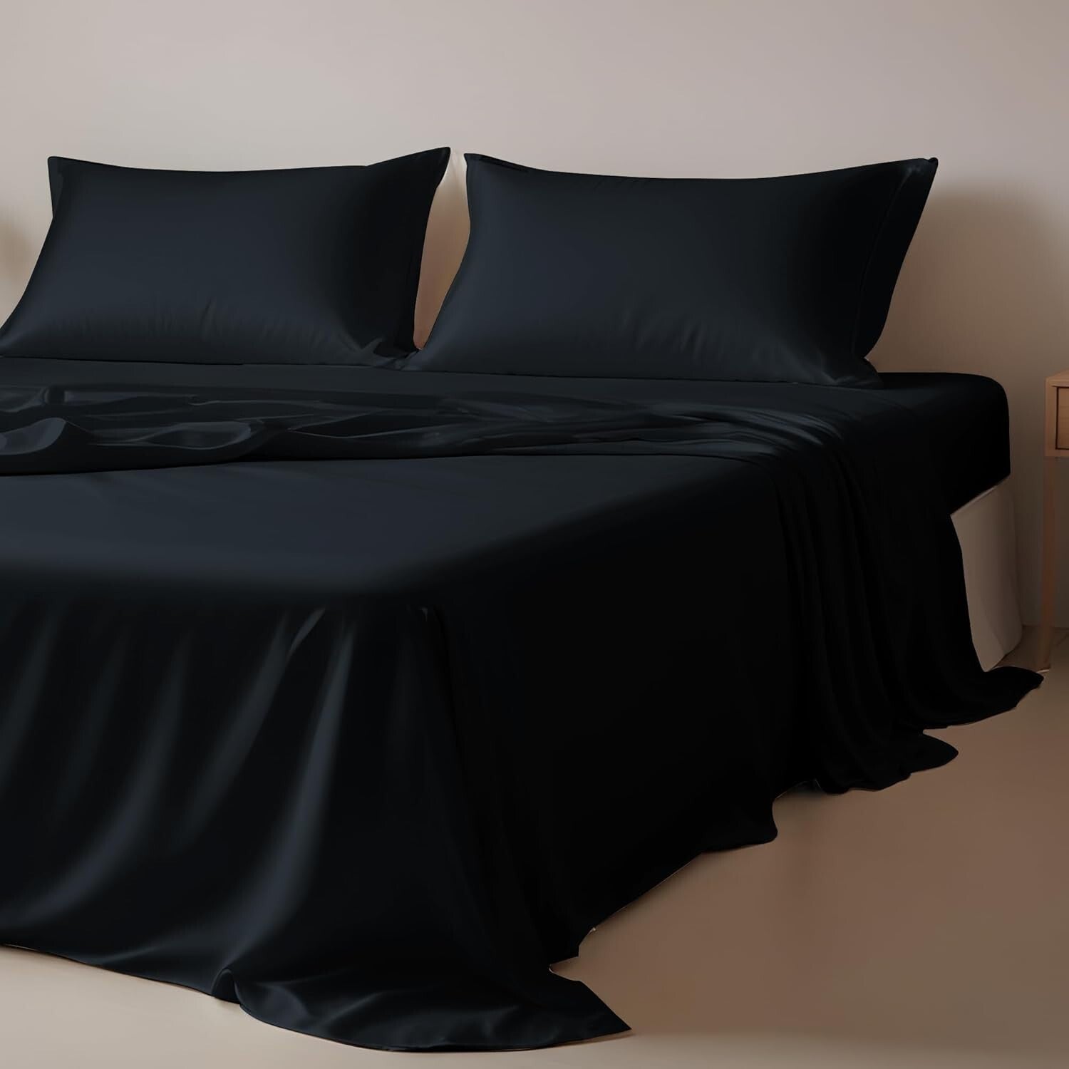 Black Tencel Lyocell Sheet Set - Queen Size, Deep Pocket, Luxurious Comfort
