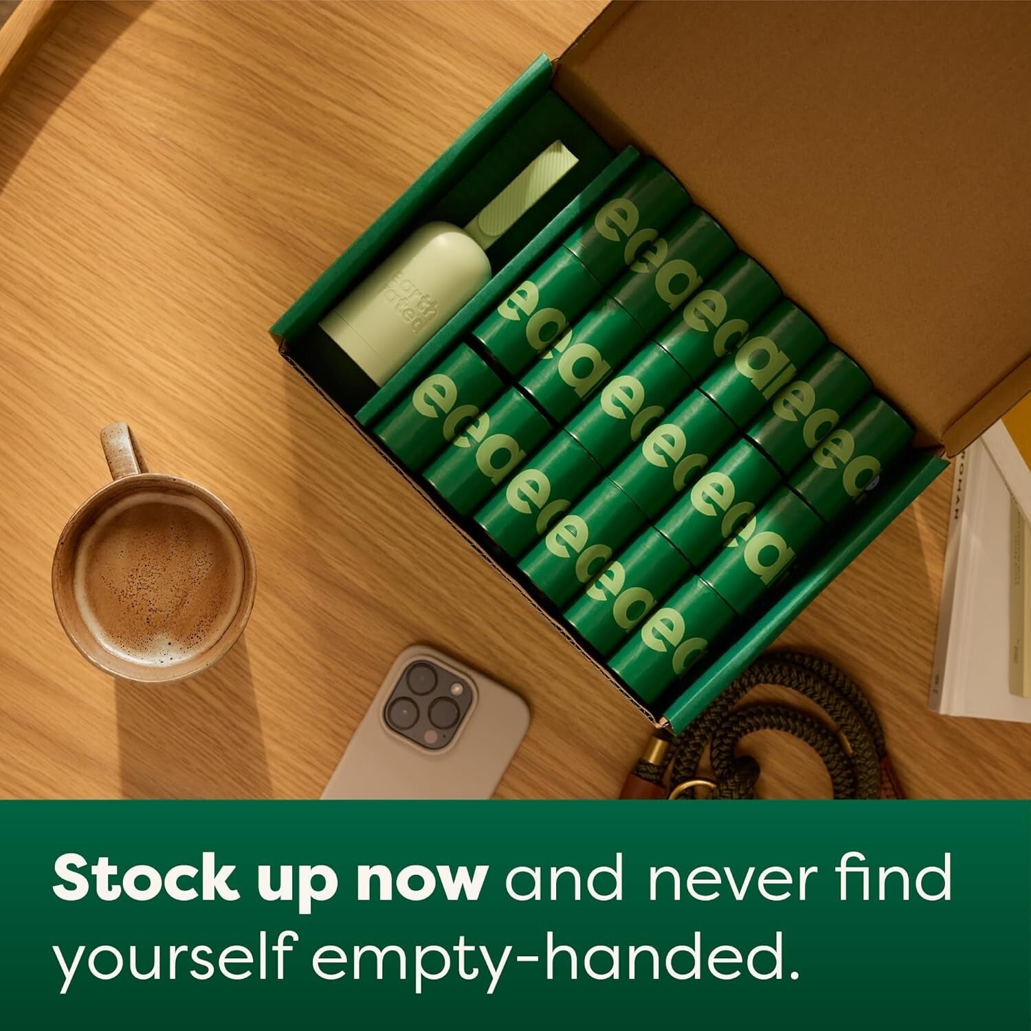 Compact Dog Poop Bag Holder with 900 Lavender-Scented Bags & Leash Attachment