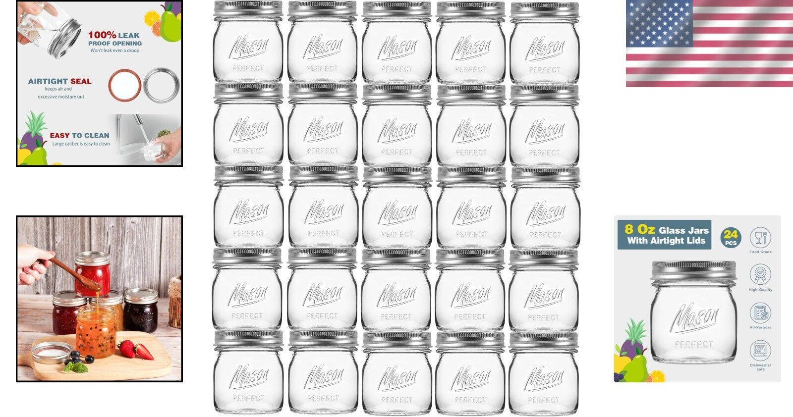 Elegant 24 Pack 8 oz Mason Jars with Airtight Lids for Stylish Food Storage