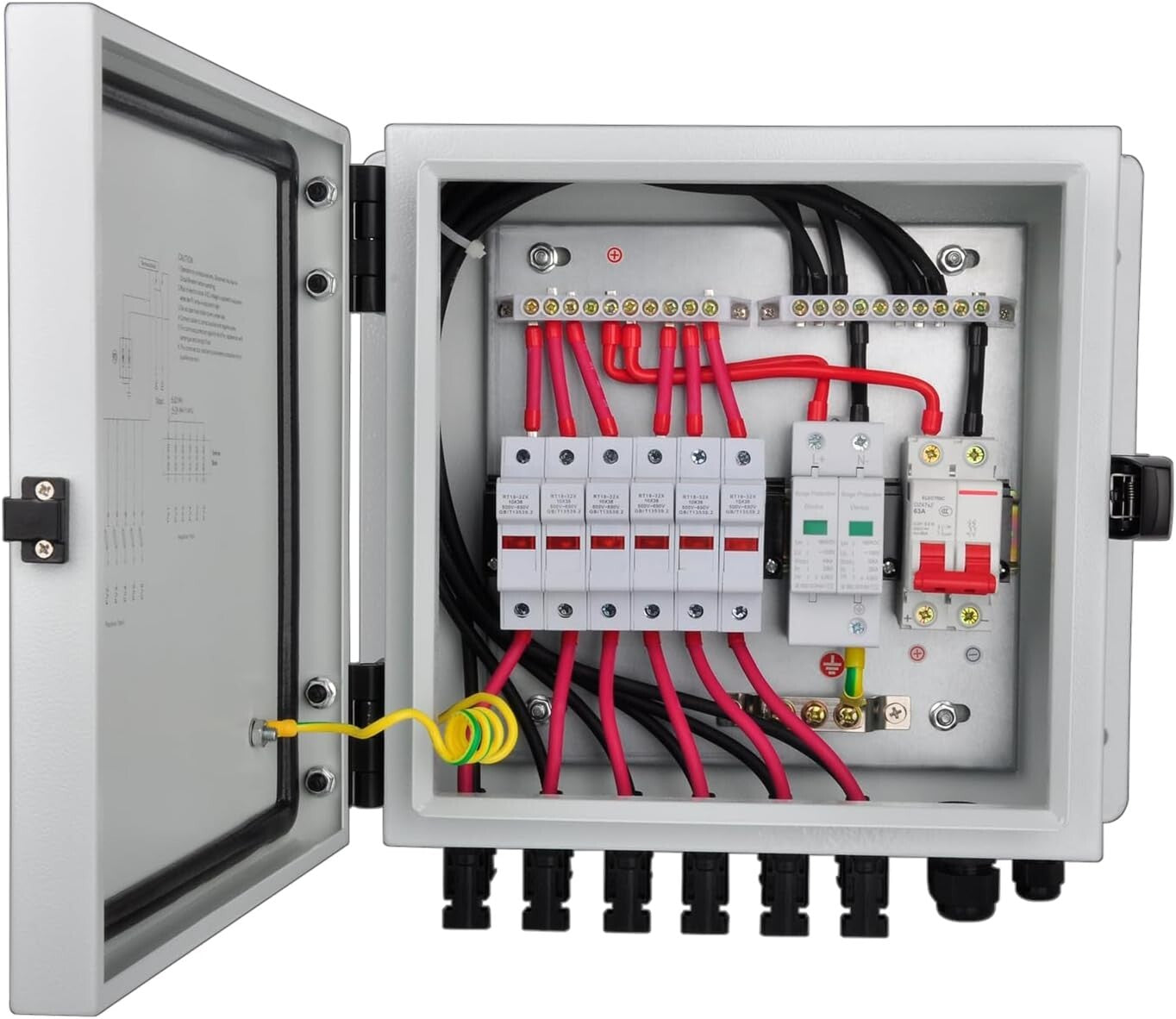 All-In-One 6 String PV Combiner Box with Fuse, Breaker, and Protection Features