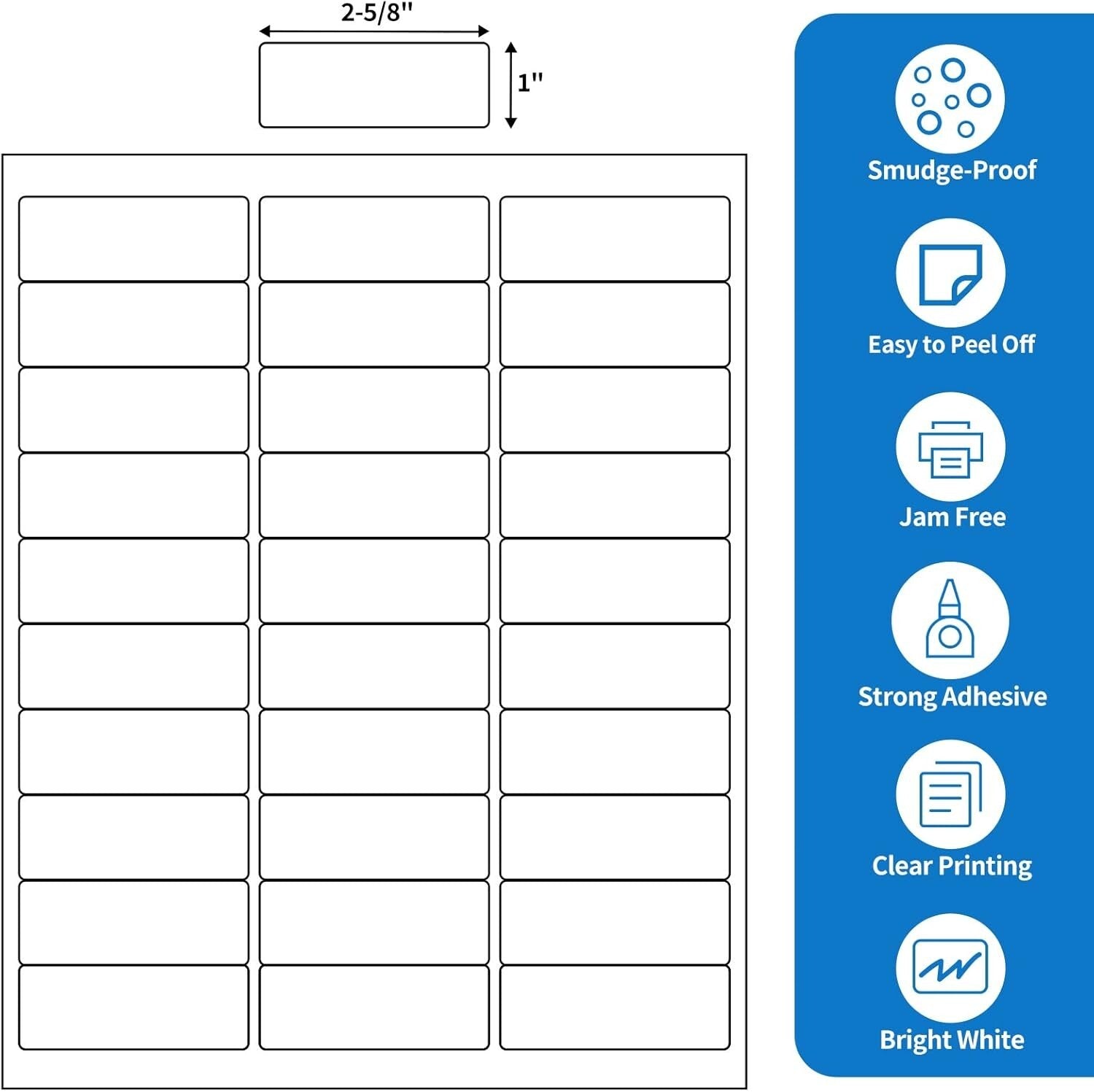 500 Sheets of 1" x 2-5/8" Address Shipping Labels for Laser and Inkjet Printers