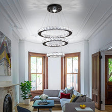 Load image into Gallery viewer, Sleek Black Stainless Steel LED Chandelier - Dimmable Height Adjustable Design
