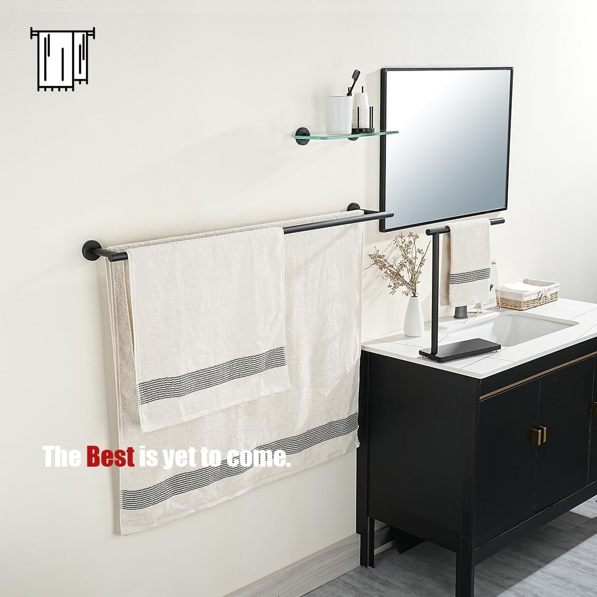 Matte Black Wall-Mount Towel Holder - 39.13 Inch Spacious Design for Bath Towels