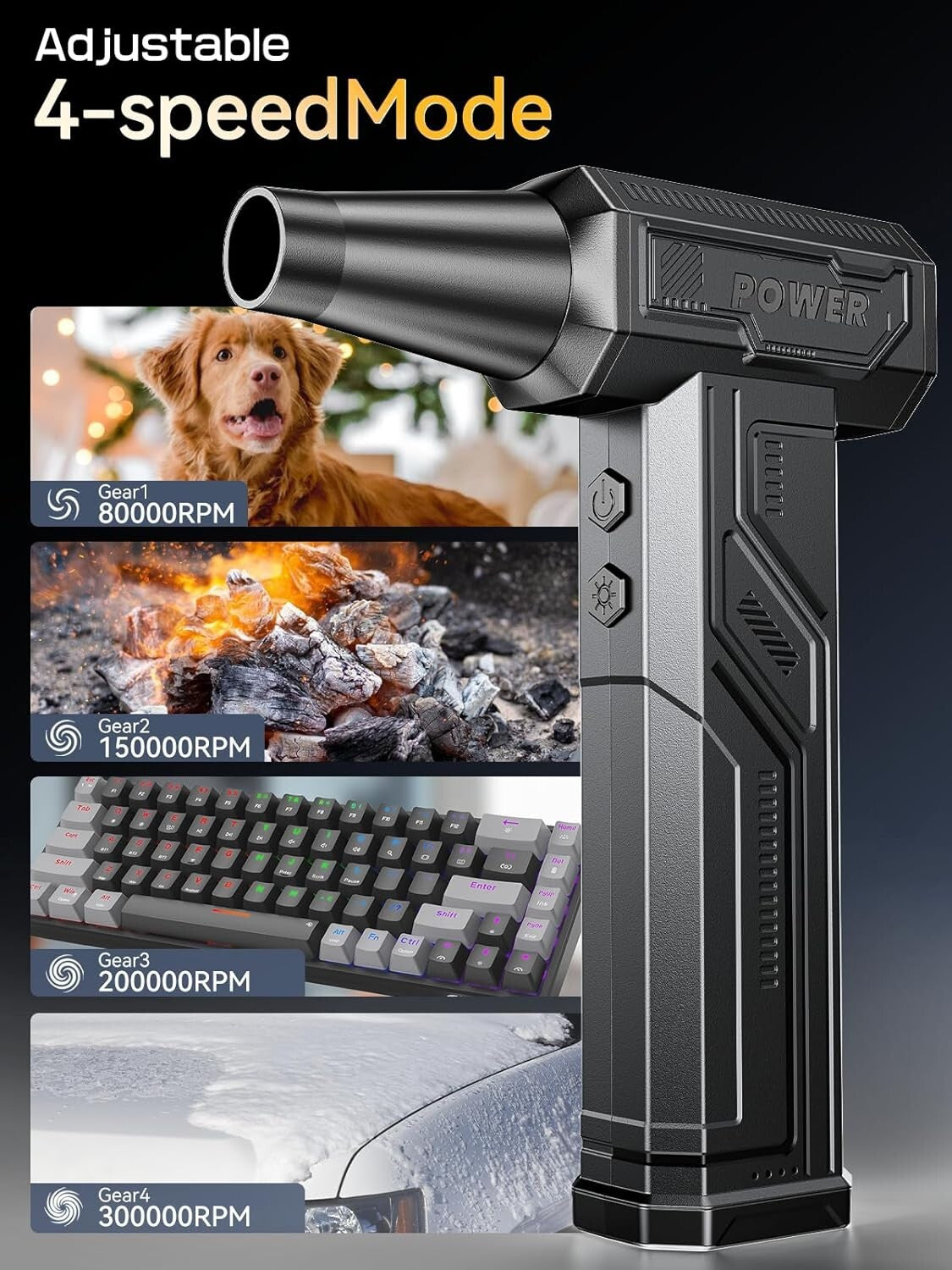 Eco-Friendly Rechargeable Air Duster with 4-Gear Settings & Cleaning Brushes