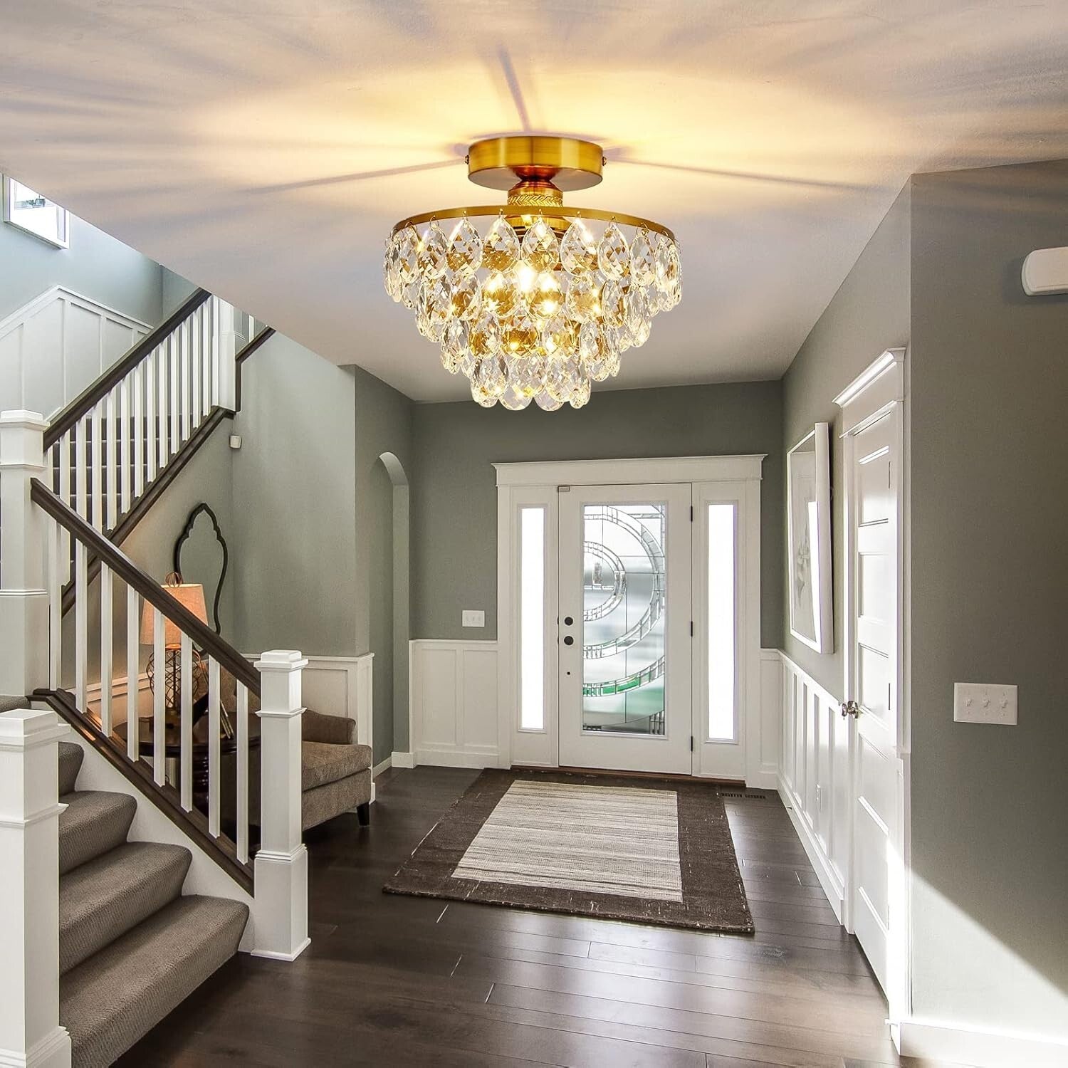 Elegant Gold Crystal Chandelier Semi-Flush Mount Light for Modern Interiors