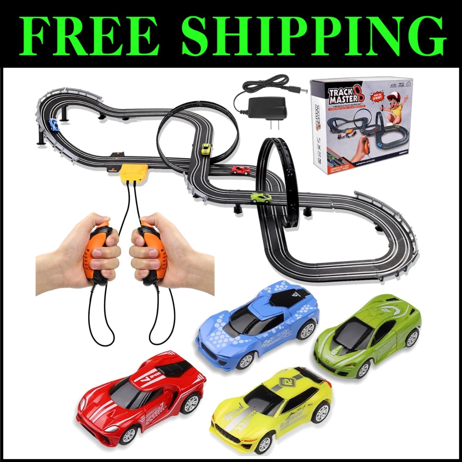 Complete Slot Car Racing Set with 23ft Track, 4 Cars & Competitive Lap Counters