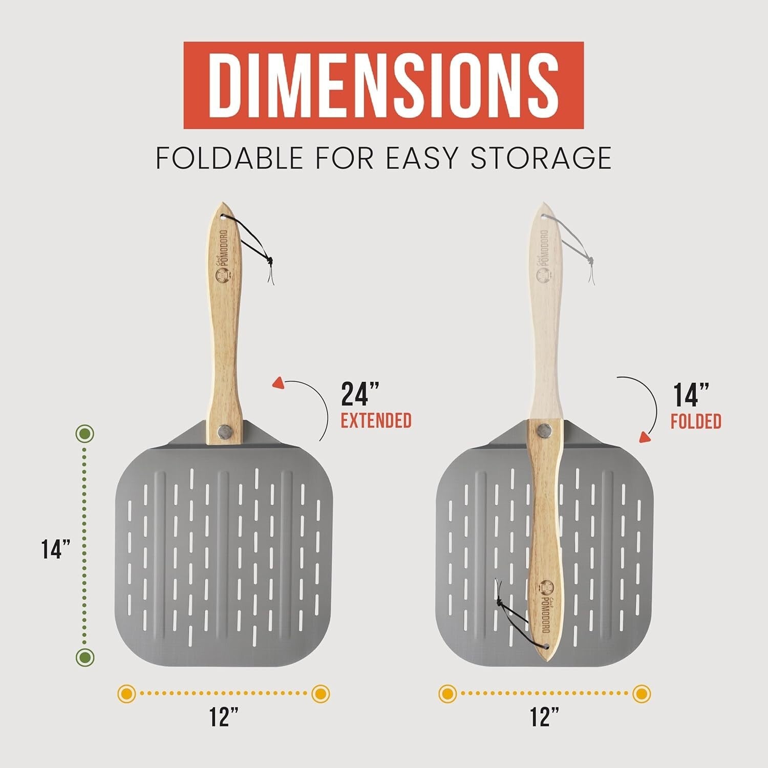 Ergonomic Foldable Pizza Peel - 12x14 Inch Aluminum Paddle for Effortless Baking