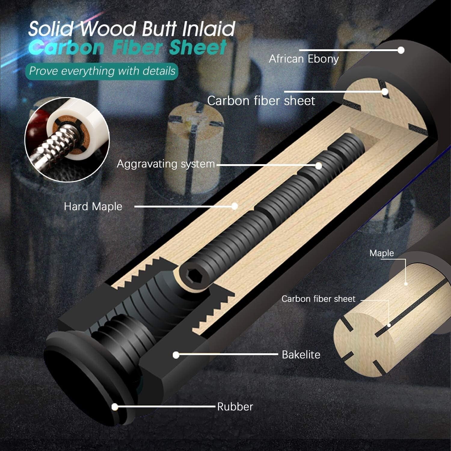 Customizable 58-Inch Carbon Fiber Pool Cue with Leather Grip - Ultra-Smooth Play