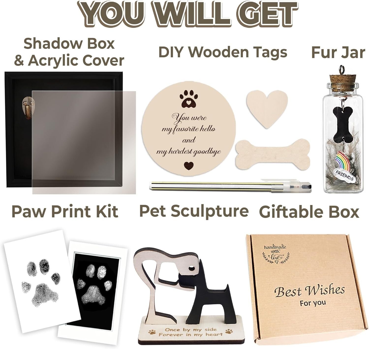 Elegant Dog Memorial Frame: 8.6-Inch Rustic Shadow Box with Personalization Kit