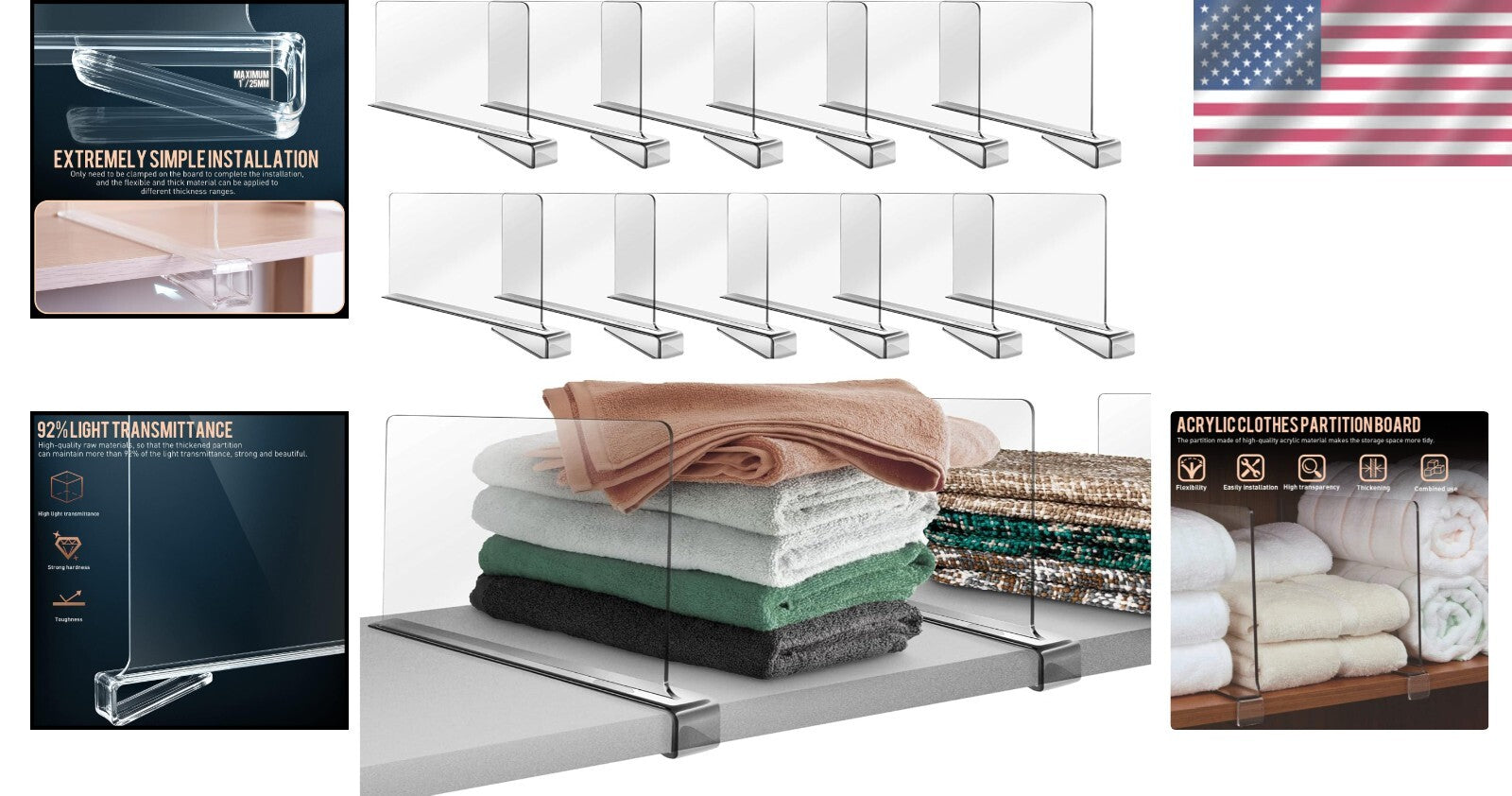 Versatile 12 Pack Closet Shelf Dividers - Easy Installation & Space Optimization