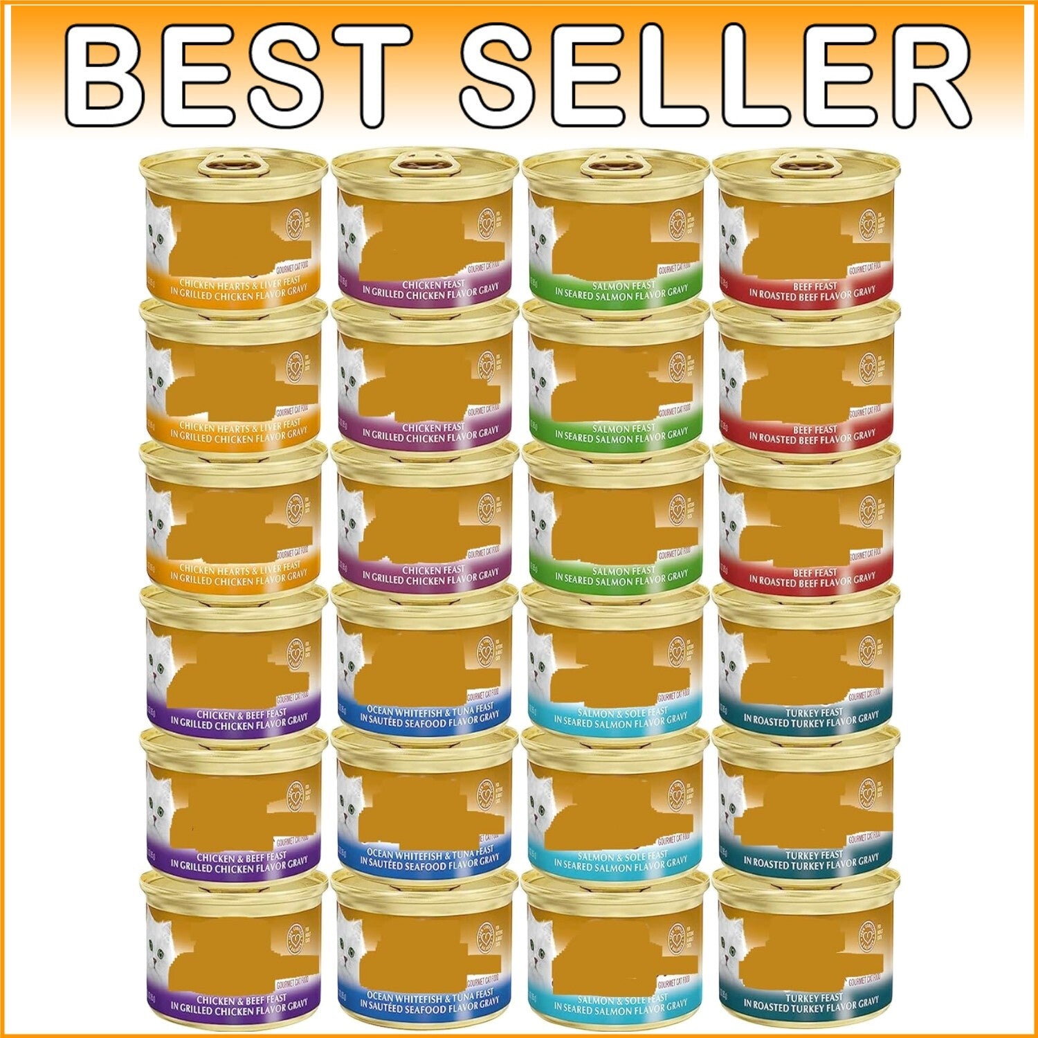 Delicious 24-Can Wet Cat Food Gravy Variety Bundle with Toy - All Life Stages