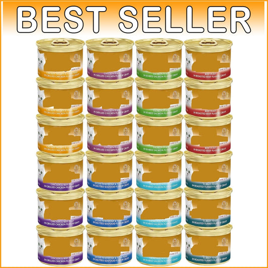 Delicious 24-Can Wet Cat Food Gravy Variety Bundle with Toy - All Life Stages