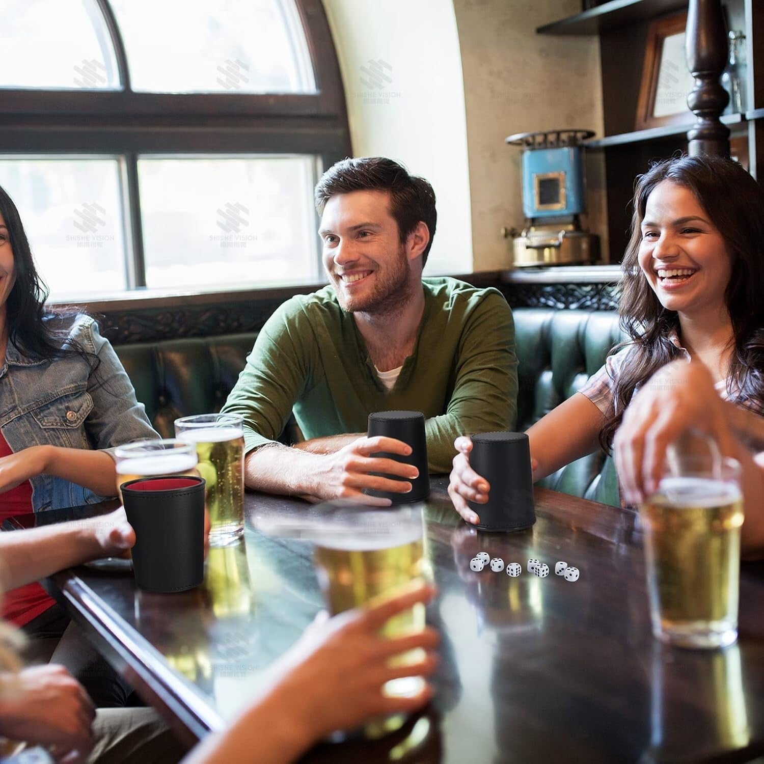 Exclusive Travel Dice Game Set - 6 Leather Cups, Dice & Lush Storage Case