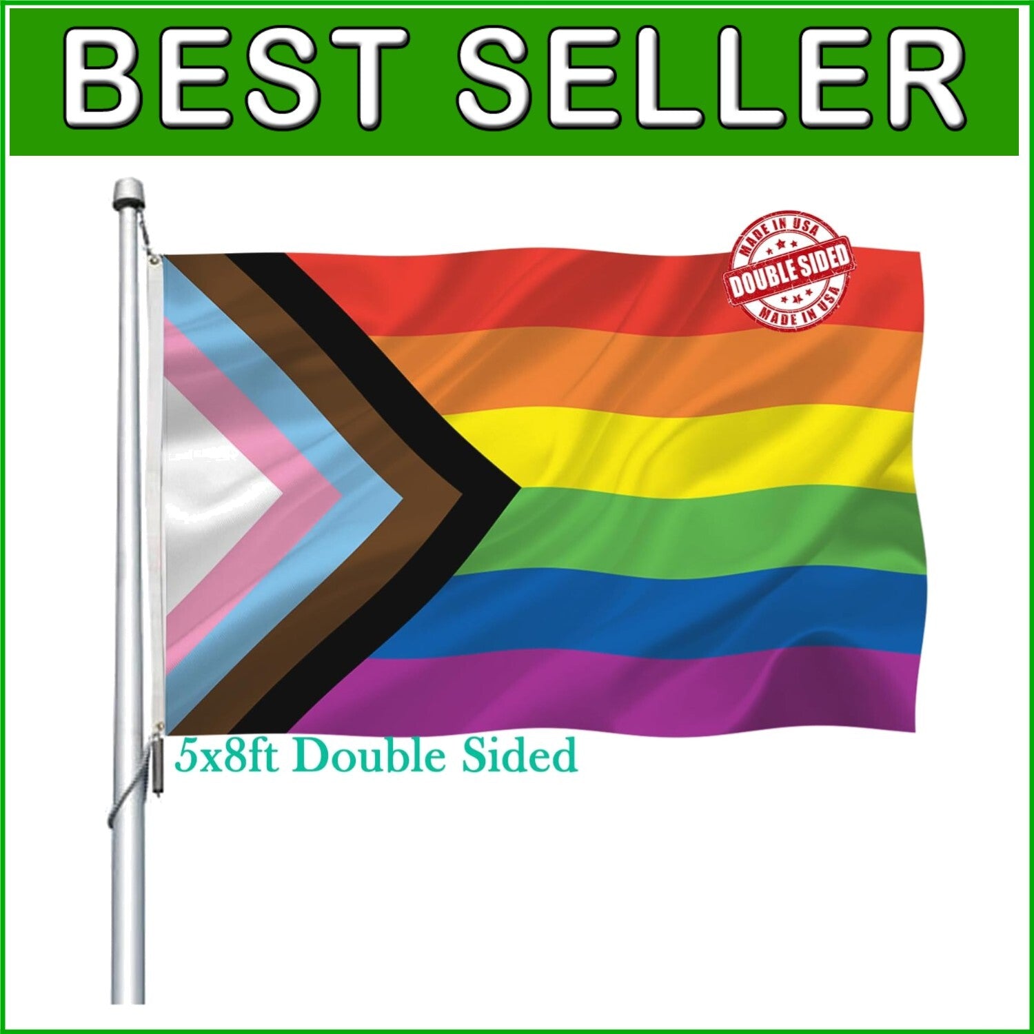 5x8 ft Sturdy Progress Pride Banner - Double-Sided Rainbow Flag for Celebrations