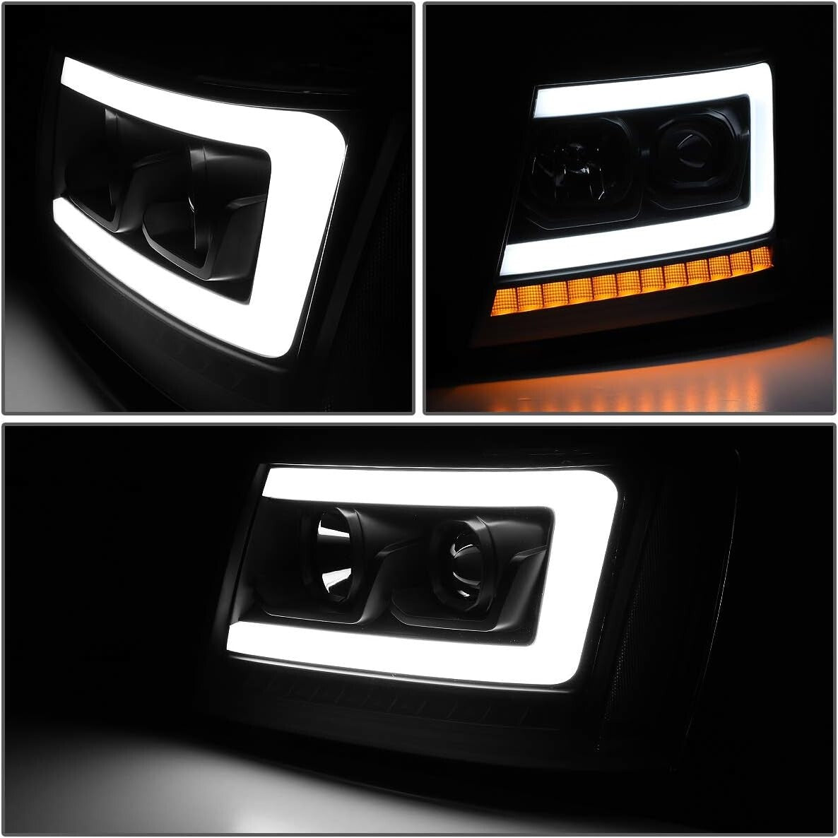 Clear Lens LED DRL Projector Headlights with Sequential Lights for Chevy SUVs