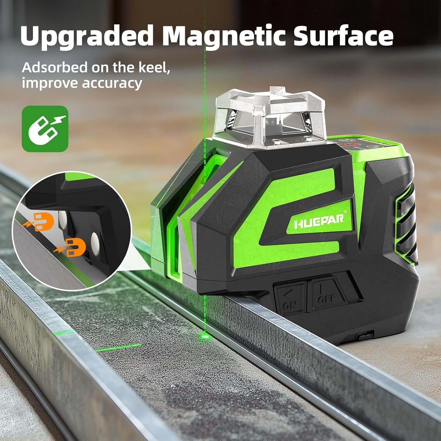 Versatile Green Laser Level with Adjustable Line Brightness & Robust Carry Case