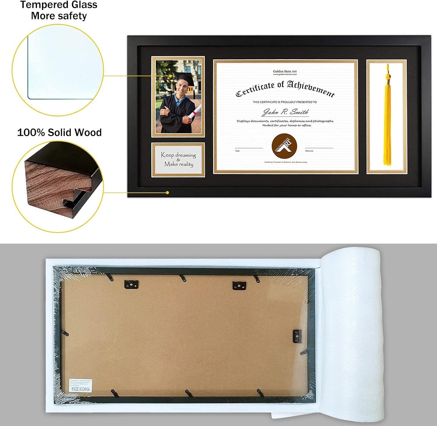 11x22 Premium Graduation Frame with Dual Openings - Photo & Keepsake Holder