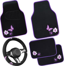 Load image into Gallery viewer, Elegant Purple Car Mats and Butterfly Steering Wheel Set - Easy Installation