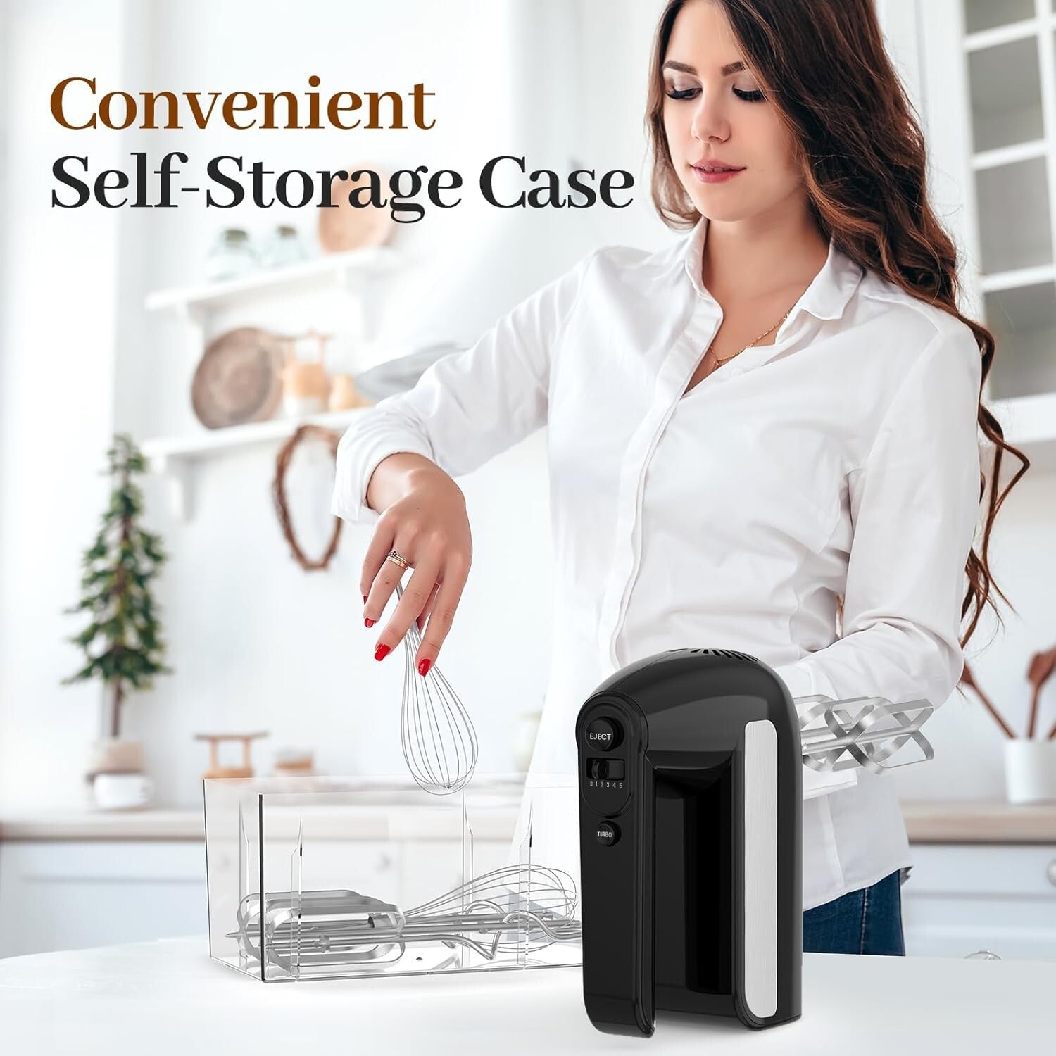 800W 5-Speed Electric Hand Mixer with Turbo and 6 Stainless Steel Attachments