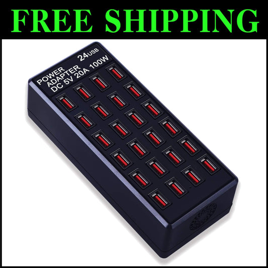 Portable 24-Port USB Fast Charging Station - Safe and Efficient for Travel