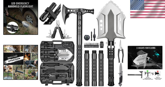 Durable High Carbon Steel Folding Survival Shovel & Axe Combo - Lightweight Gear
