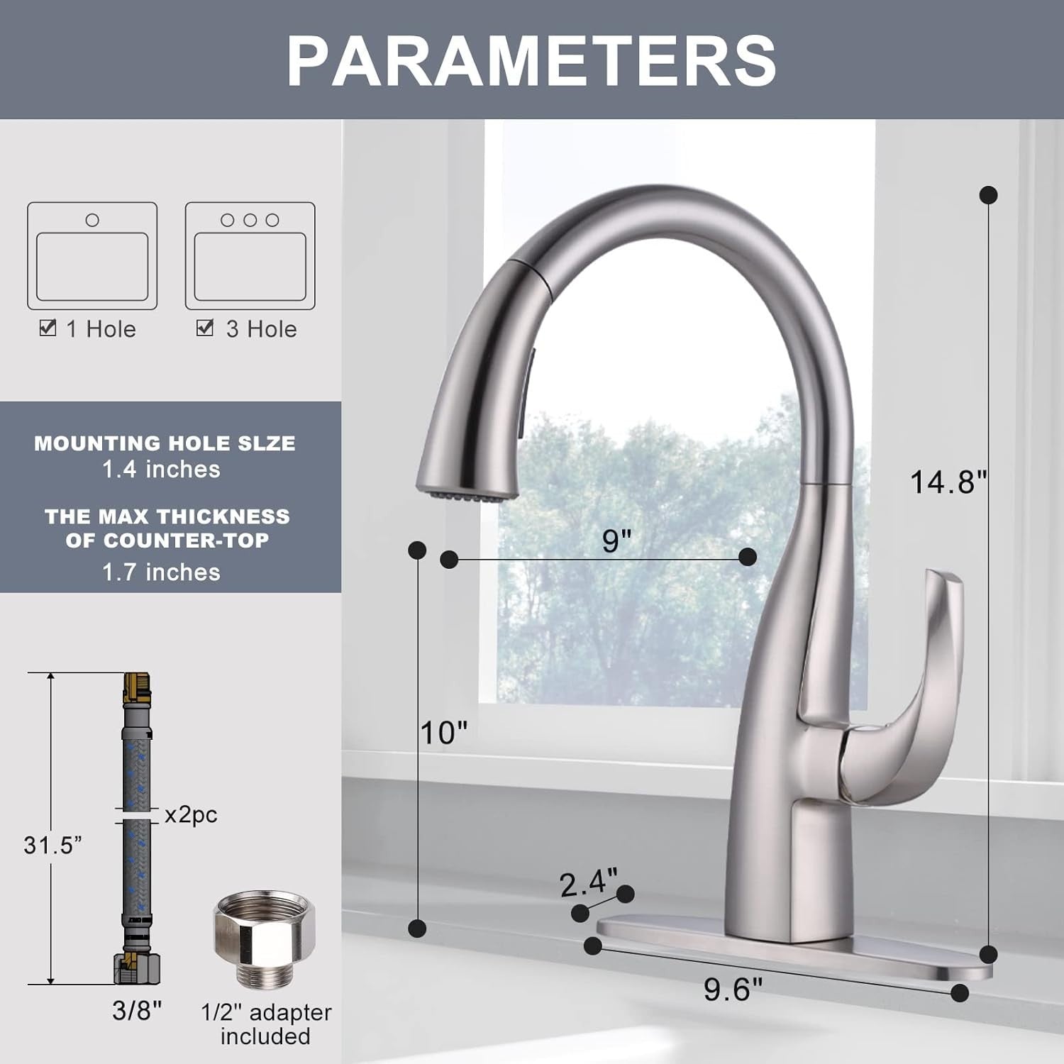 Elegant Brushed Nickel Kitchen Faucet with Pull-Down Sprayer – High Arc Design