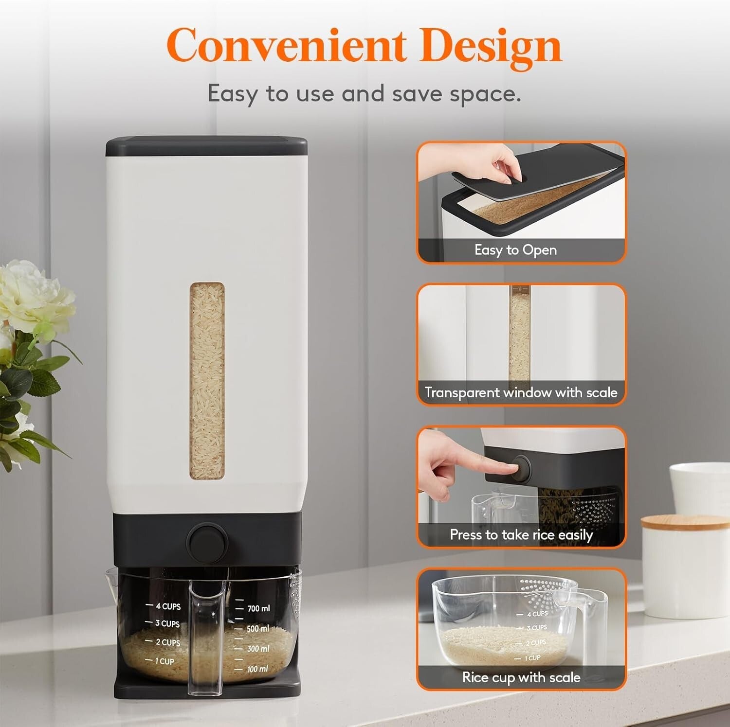 BPA-Free Grain Dispenser with Push-Button Seal - Ideal for Pantry Organization