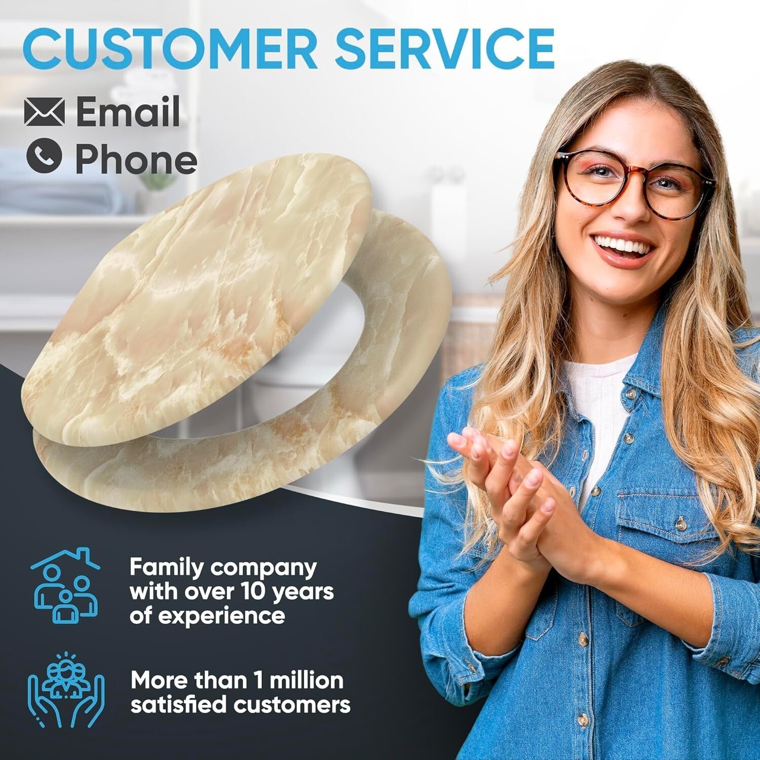 Elegant Soft Close Toilet Seat with Adjustable Hinges & Marble Nature Design