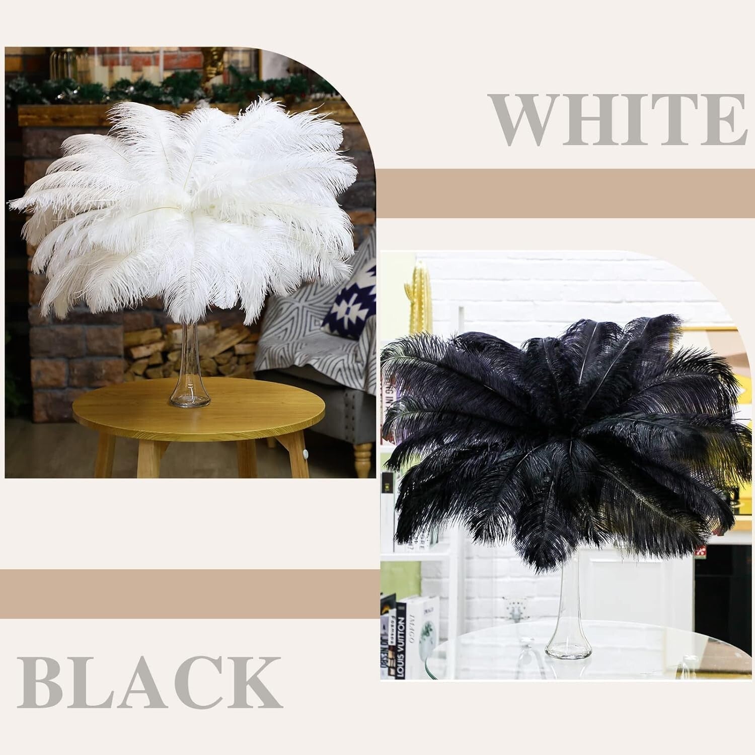 Natural Ostrich Feathers Bulk - 50 Pcs 14-16 Inch for Stunning Wedding Decor