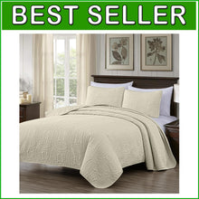 Load image into Gallery viewer, Elegant 3-Piece Ivory King Coverlet with Medallion Pattern - Year-Round Comfort