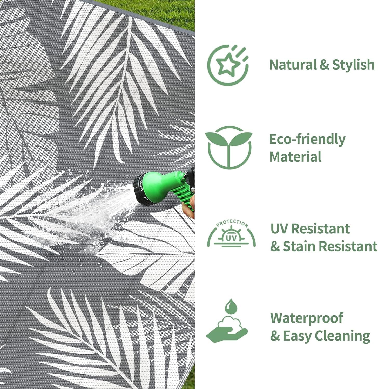 Versatile 9x12 Outdoor Carpet with Palm Leaf Design - Perfect for Decks &Picnics