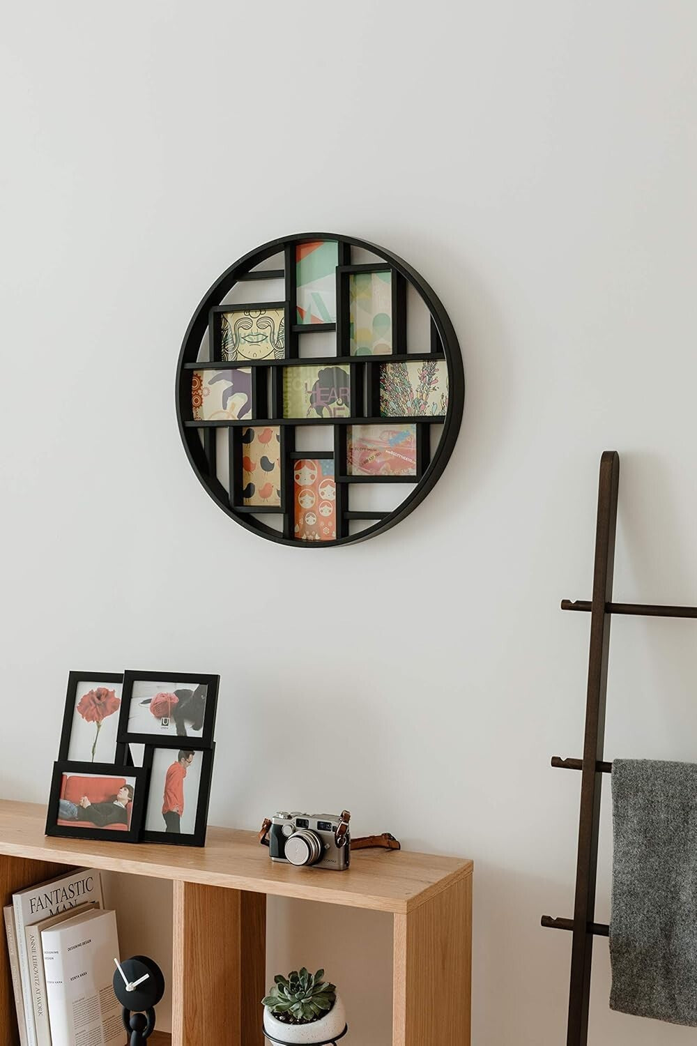 Gallery-Style Black Collage Frame Holds 9 Photos, 22-Inch Round Decor