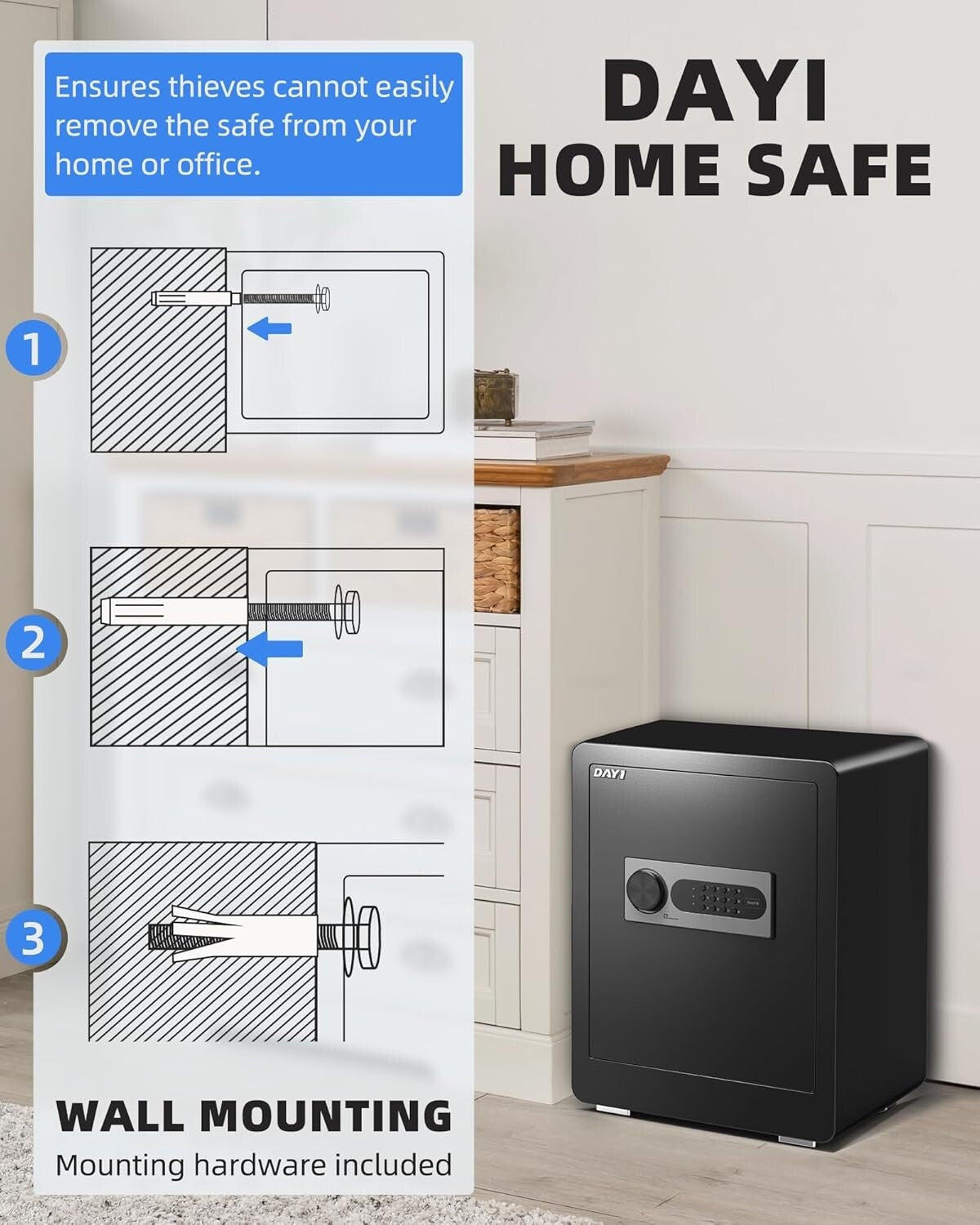 Alloy Steel Safe Box - 2.0 Cu Ft with Fireproof Bag & Dual Alarm Security