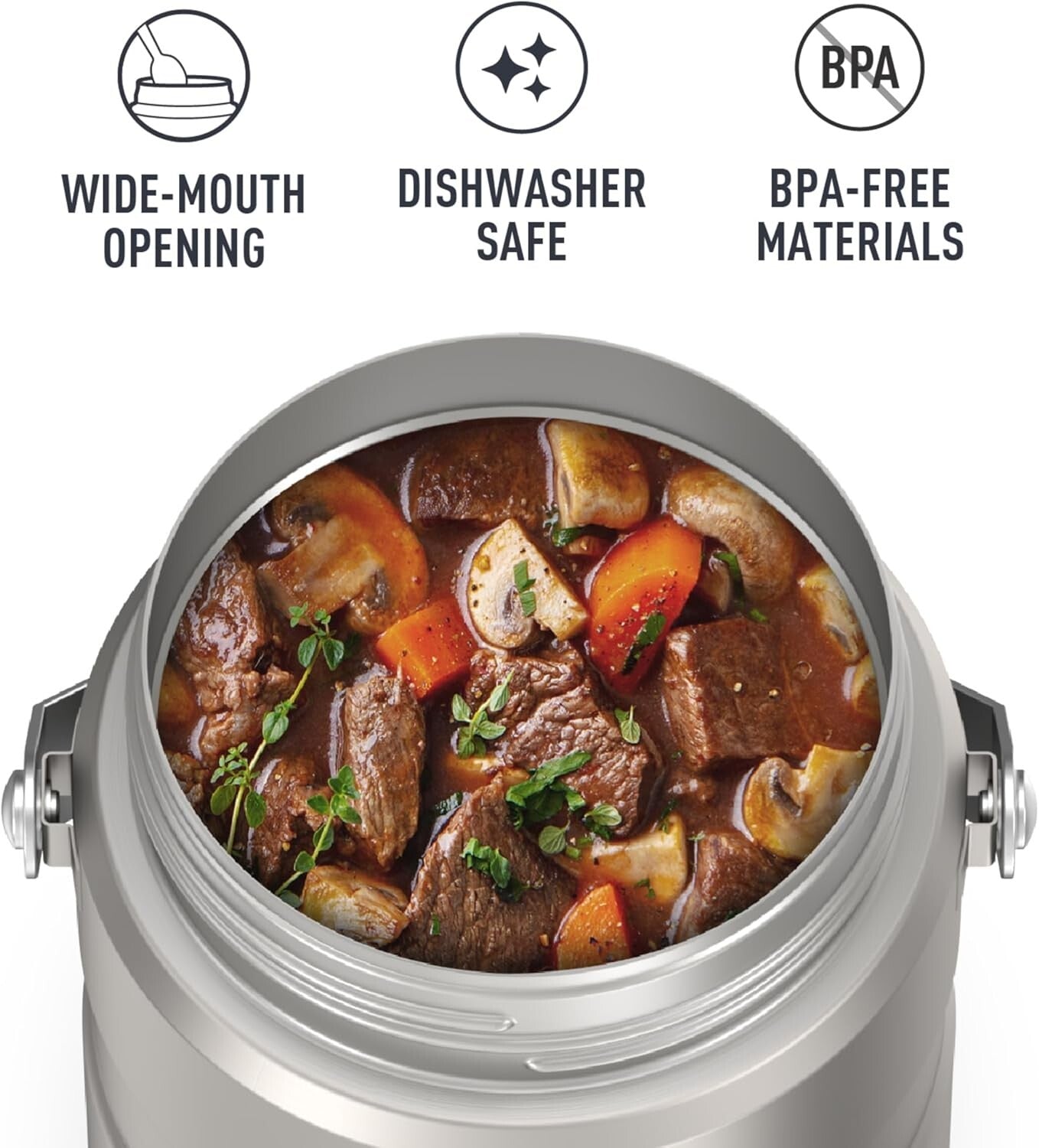 47 Oz. Stainless Steel Vacuum Food Jar with 2 Inserts - Leak-Proof Design