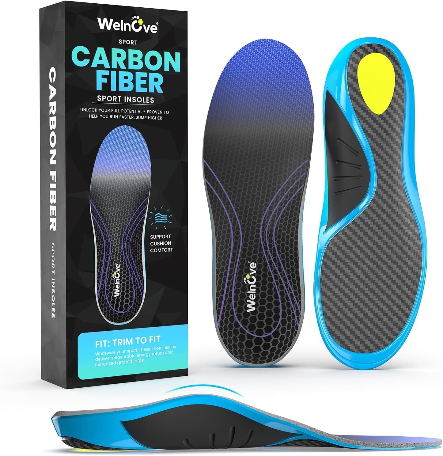 Lightweight Carbon Fiber Sport Insoles with Arch Support for Enhanced Comfort