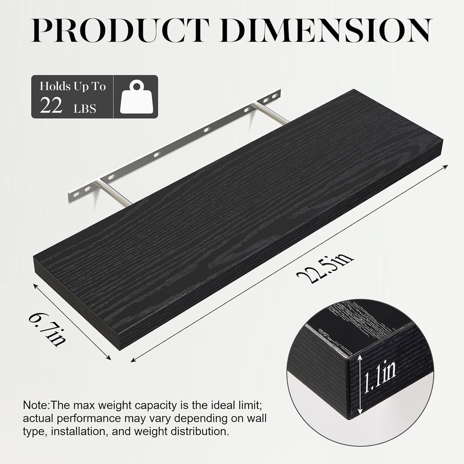 Floating Wall Shelves Set - 22.5in Rustic Wood for Bathroom, Living Room, Office