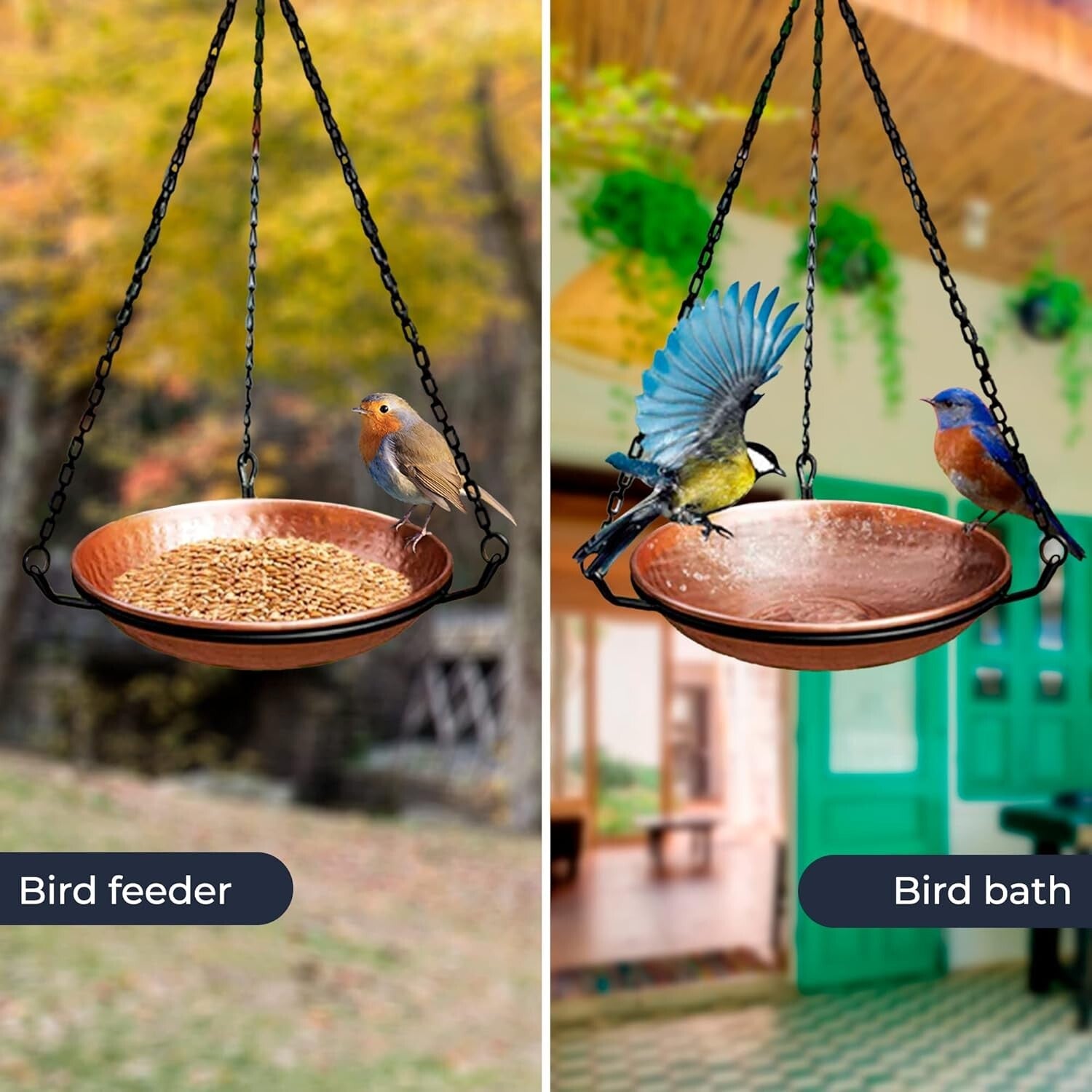 Outdoor Copper Bird Bath with Decorative Feeder - Easy Assembly, Perfect Gift