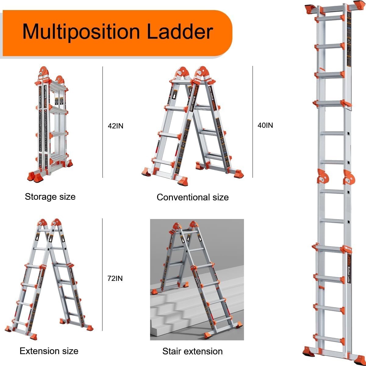 Compact Multi-Position 14 FT Ladder - 330 lbs Capacity, Easy to Store & Use