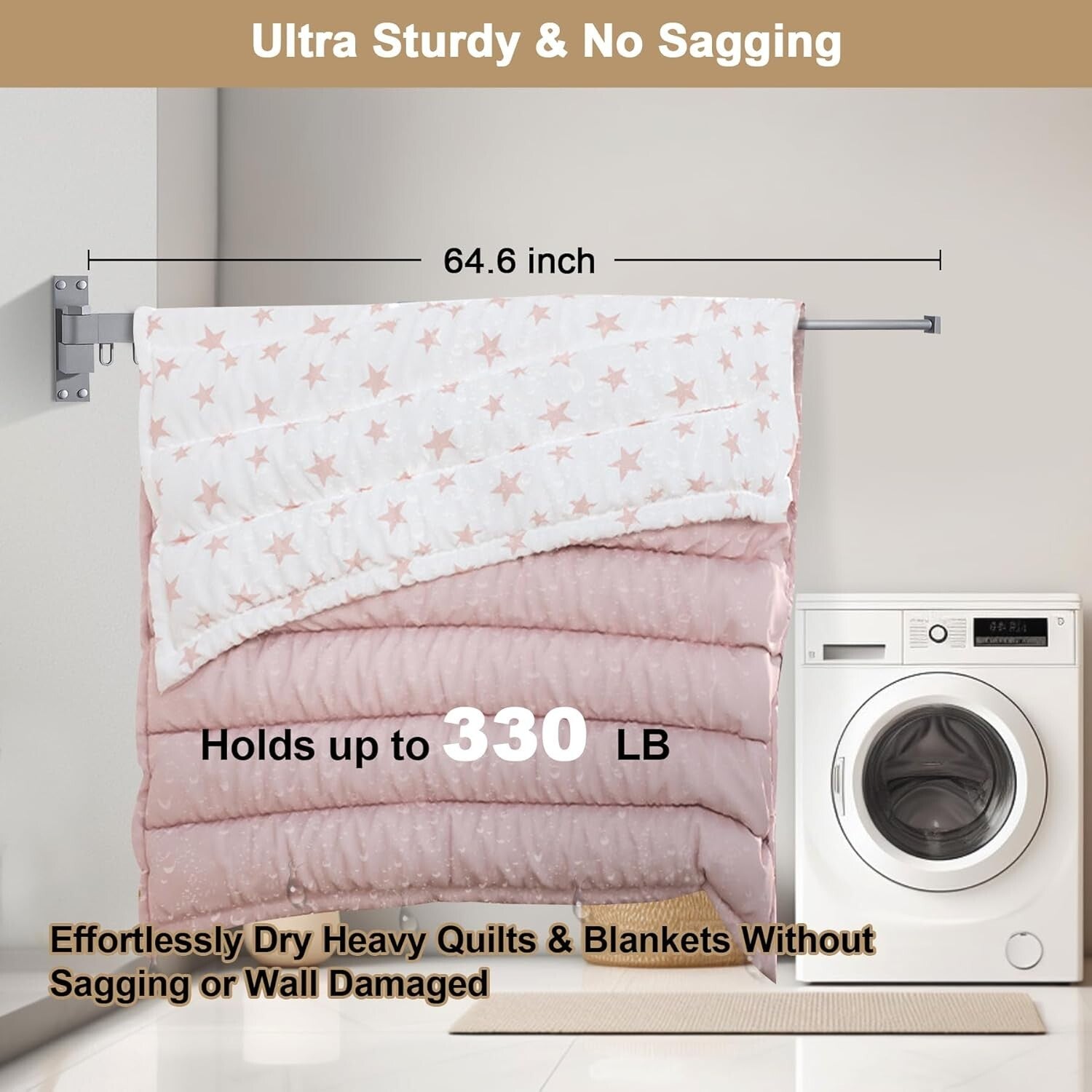 Retractable Laundry Drying Rack - Space-Saving 330 lbs Capacity, Aluminum Frame