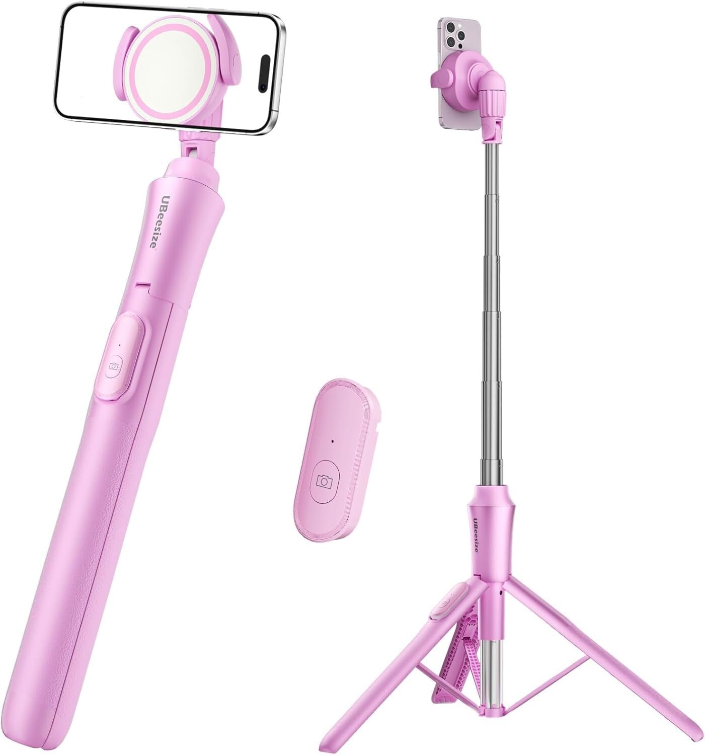 Compact Pink 62'' Phone Tripod with Remote – Perfect for Travel Photography