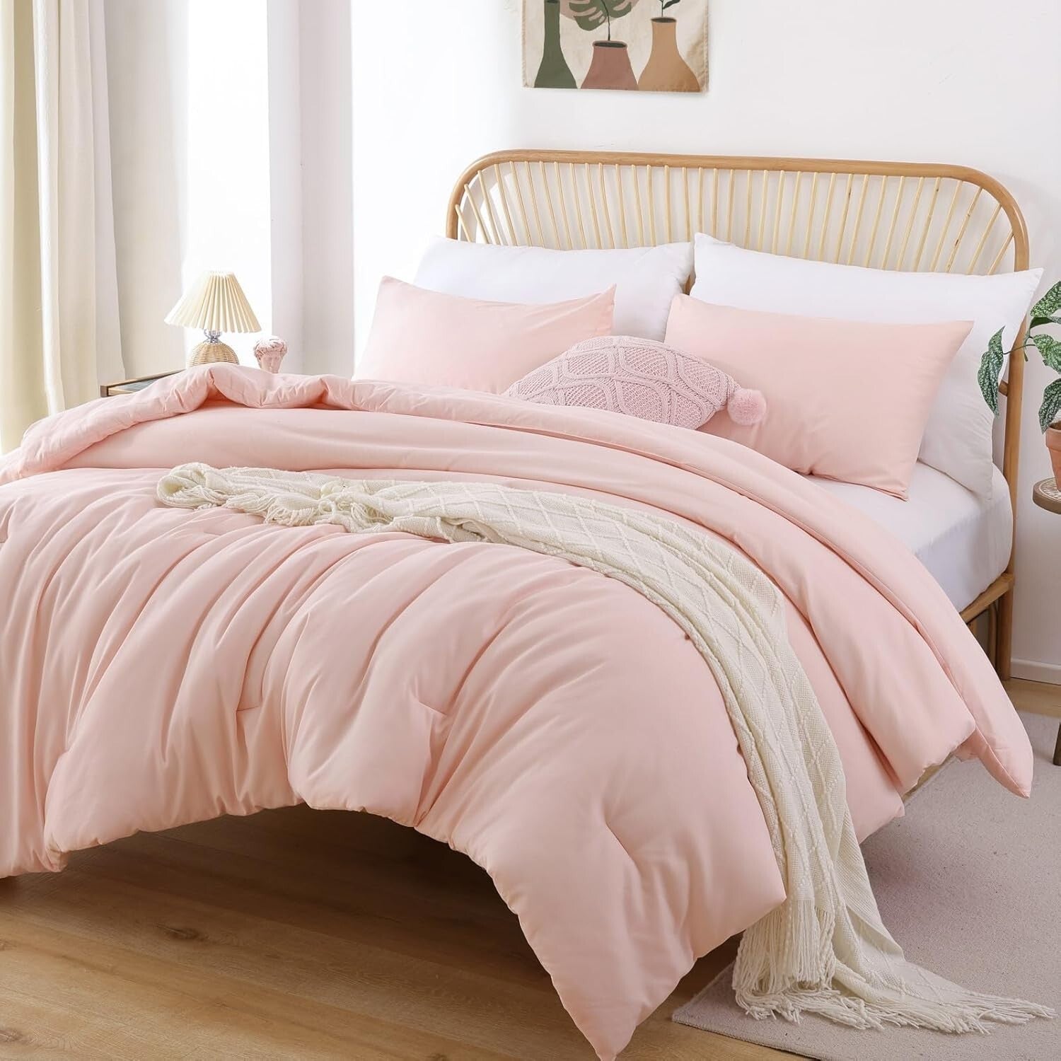Elegant Blush Queen Comforter Set - 3pc Boho Soft Bedding for All Seasons