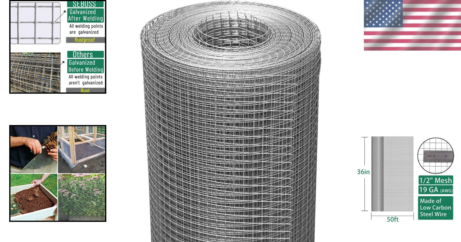 Premium 36''x50' Galvanized Wire Cloth Roll - Ideal for Chicken Coops & Gardens