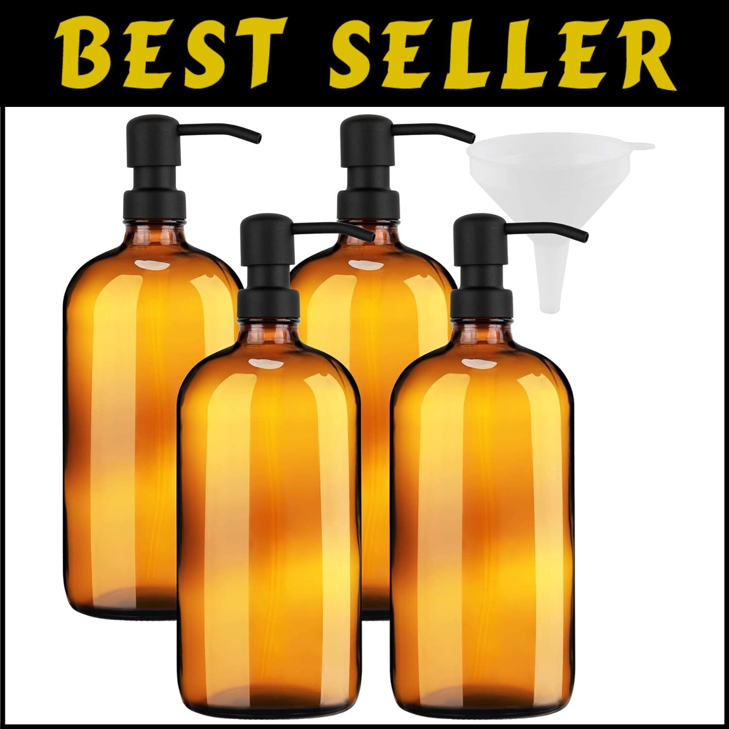Versatile 32oz Amber Glass Shampoo and Soap Dispenser with Stainless Steel Pumps