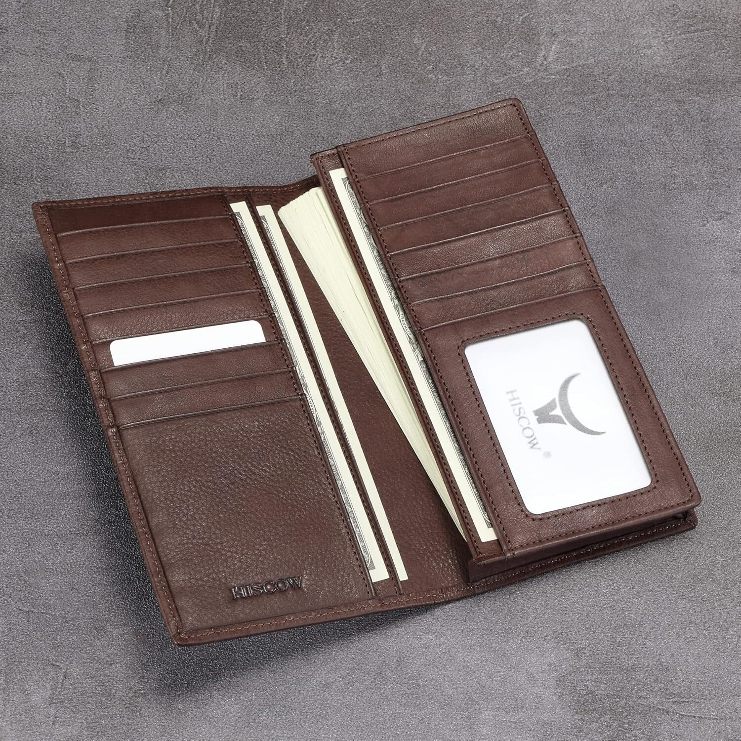 Luxury Italian Calfskin Bifold Wallet with 15 Credit Card Slots - Coffee Color