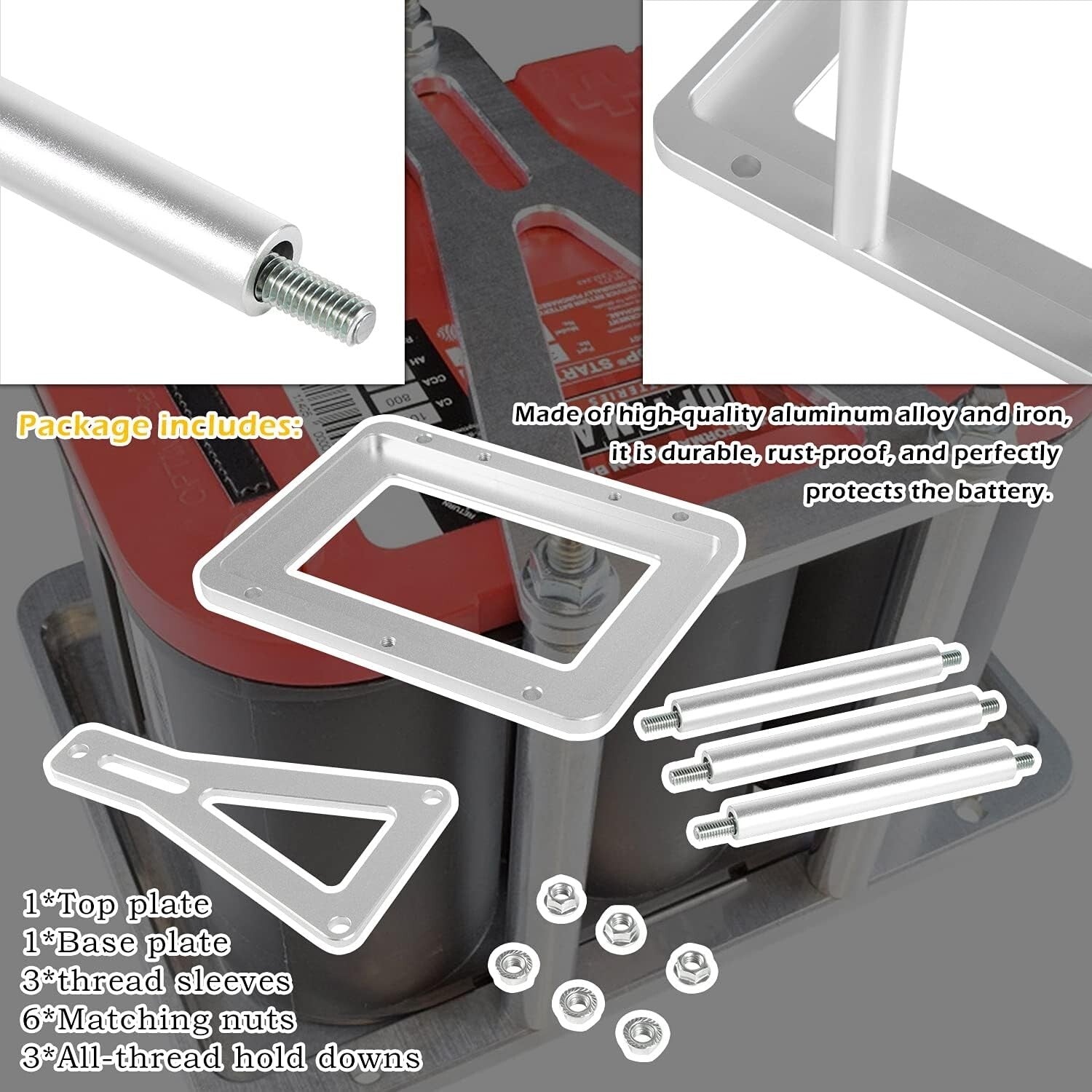 Durable Battery Mount Kit for Racing Applications - Fits 10.5” x 6.95” Batteries