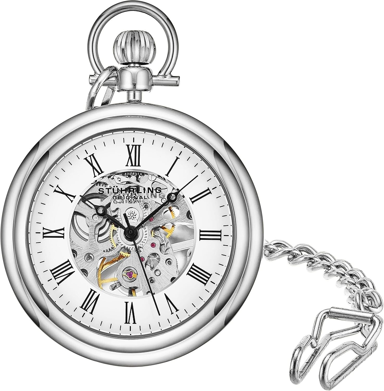 Hand-Winding Stainless Steel Pocket Watch with Elegant Mechanical Movement