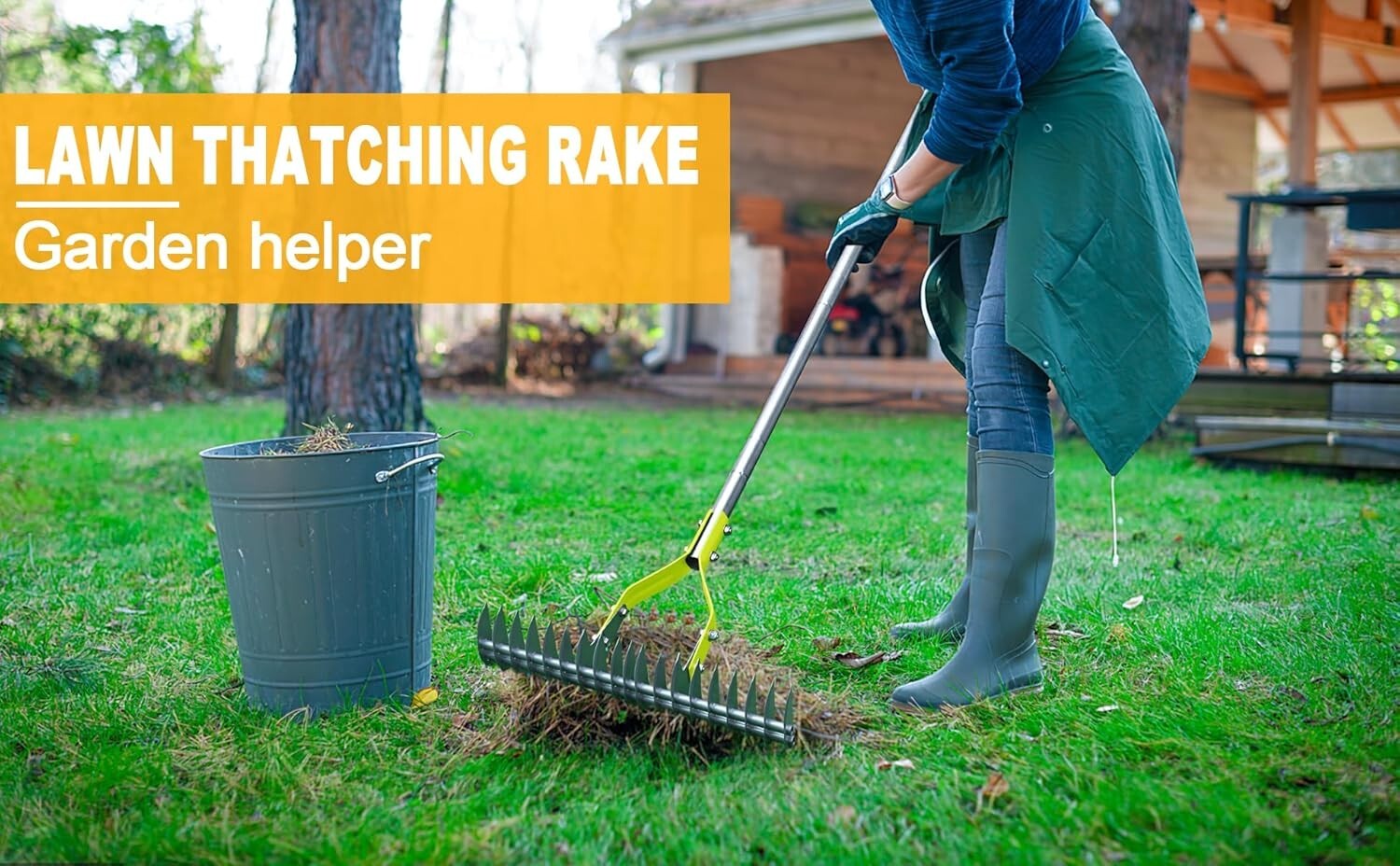 15-Inch Thatching Rake with Adjustable Angle - Durable Stainless Steel Handle