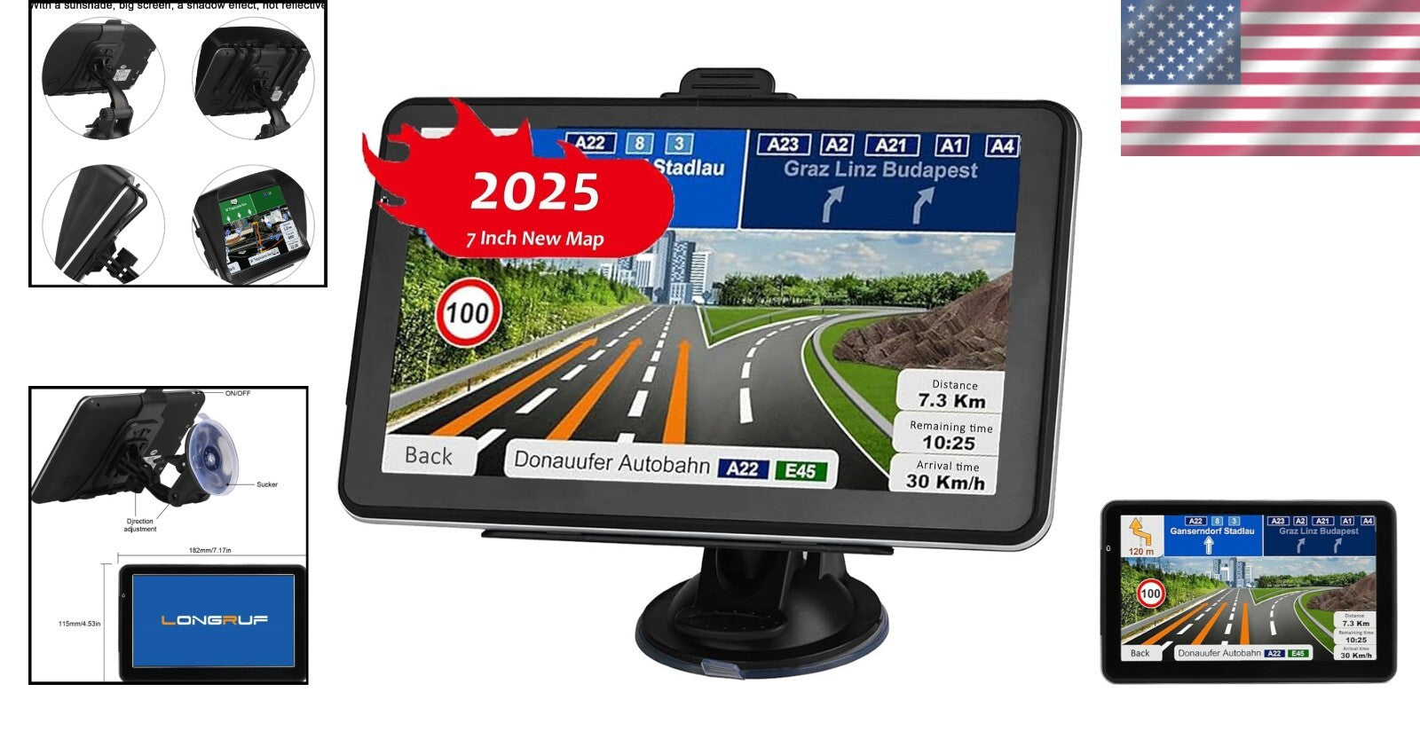 Advanced 7-Inch Car GPS with Real-Time Alerts & Lifetime North America Maps