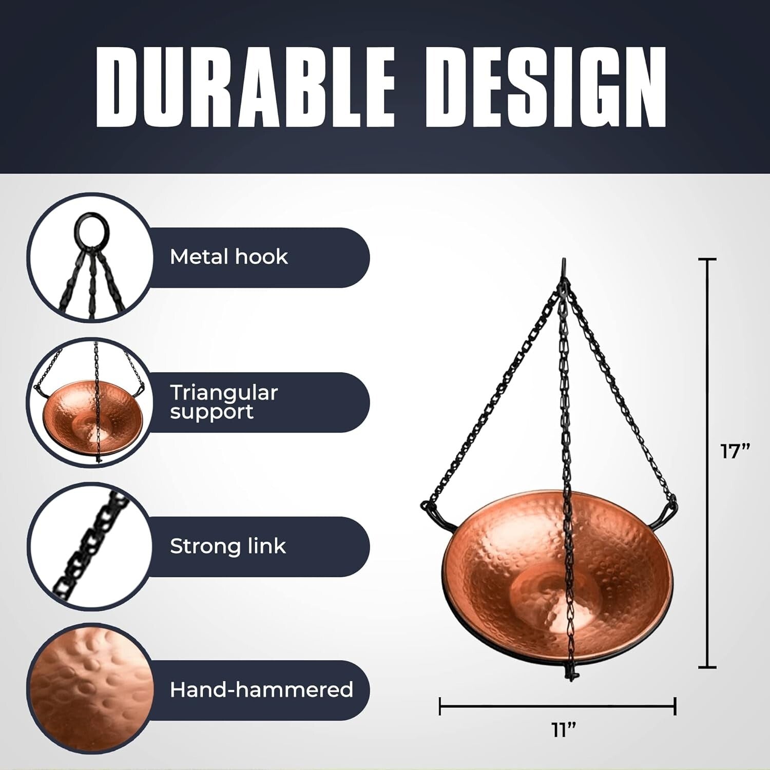 Outdoor Copper Bird Bath with Decorative Feeder - Easy Assembly, Perfect Gift