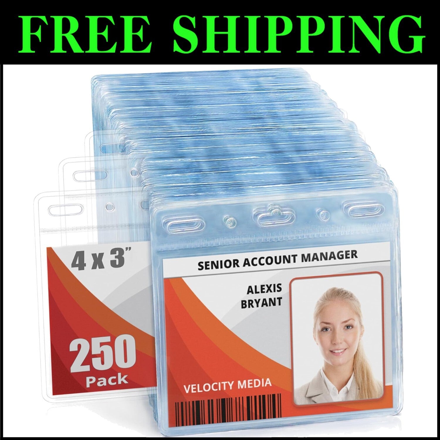 Bulk 250 Clear 4x3 Inch ID Badge Holders - Fast Loading & Durable Protection